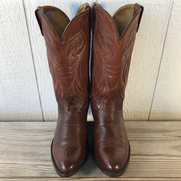 Heritage West Mens Mahogany Brown Leather Western Dress Boots 10 EE 1301 USA - Picture 11 of 13